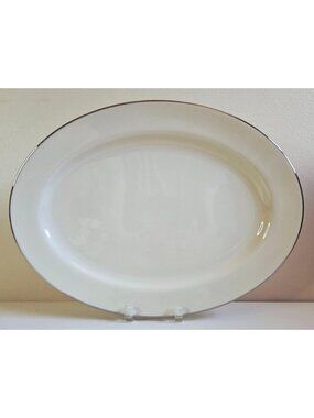 Lenox Oval Serving Platter Tray White With Silver Trim 14-Inch Made In USA